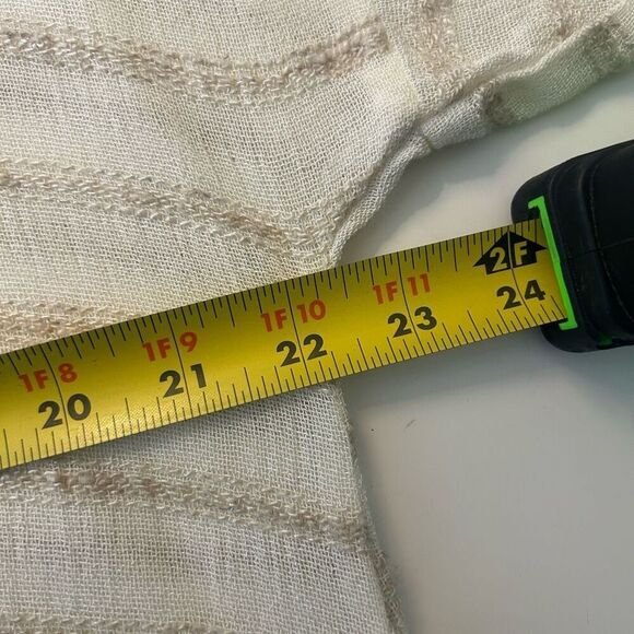 IC By Connie K Beige Striped Linen Blend Asymmetrical Blouse Womens Size M Artsy - Picture 9 of 12